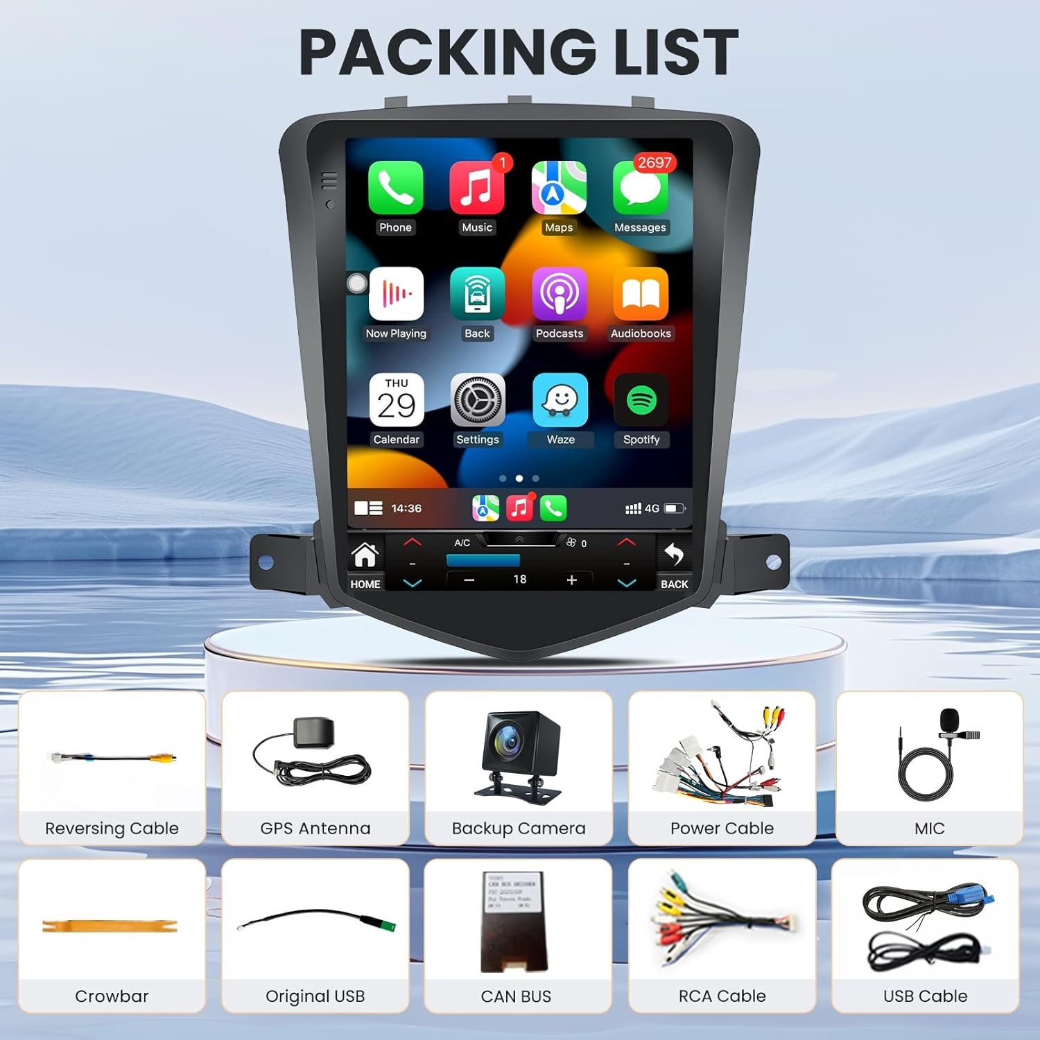 64GB Car Radio Stereo CarPlay Andriod Apple for Chevrolet Chevy Cruze 2011-2015