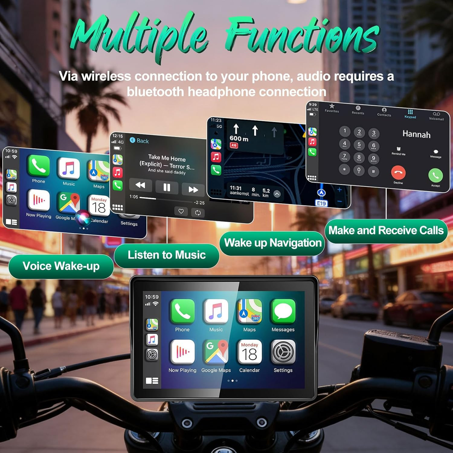 2026 GPS Carplay 5 Inch for Motorcycle with TPMS, Wireless Carplay & Android Au