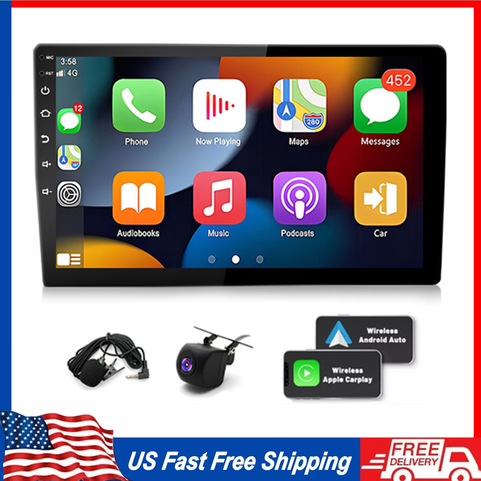 Android 13.0 For CarPlay Car Stereo Radio 10.1″ 2 Din GPS +Camera 4G+64G