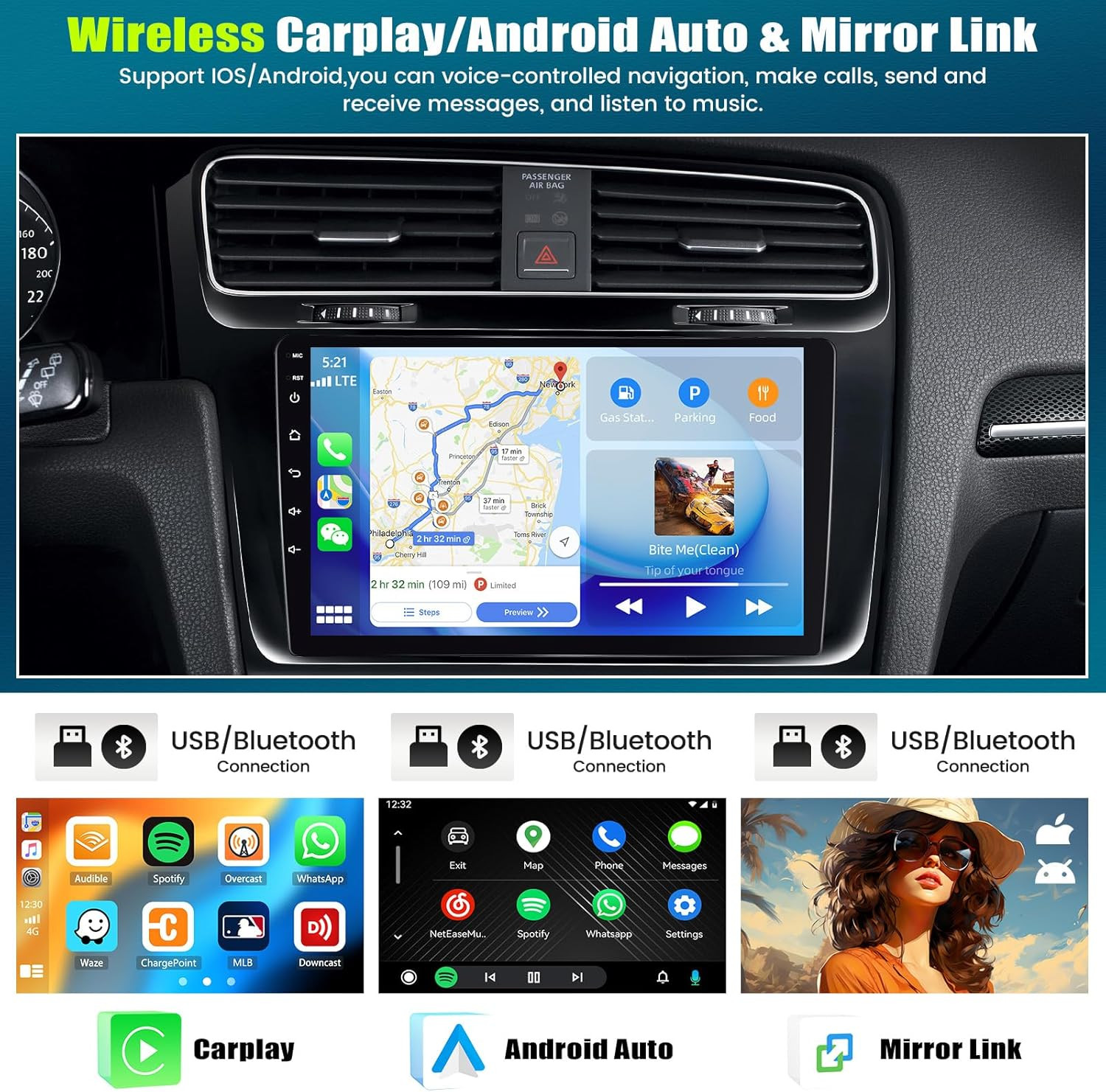 [8-Core 4+64GB] Android 13 Double Din Car Radio Stereo with Wireless Carplay&And
