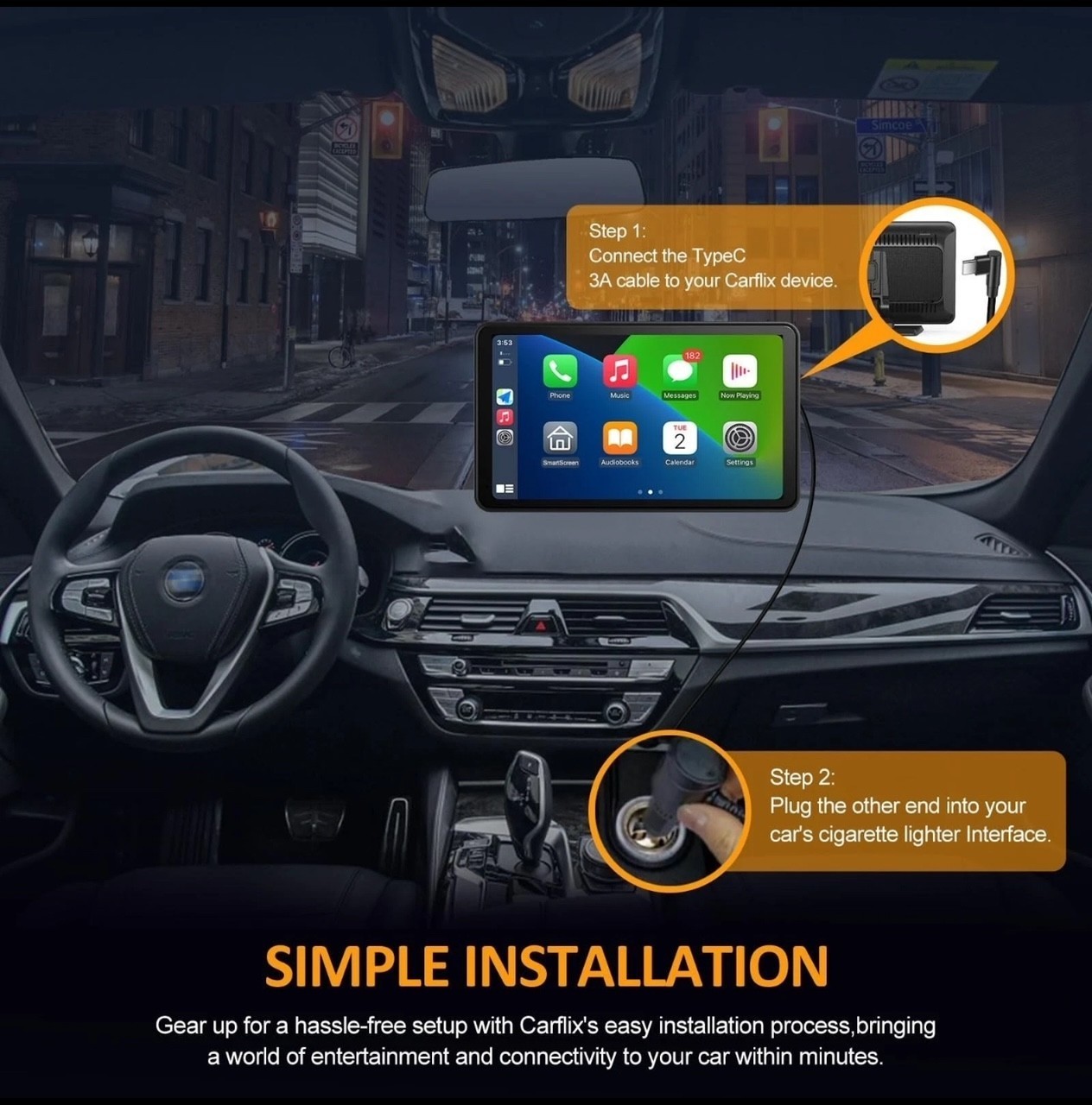7” Portable CarPlay Android Auto Touch Screen Car Radio Stereo GPS FM BT NAVI