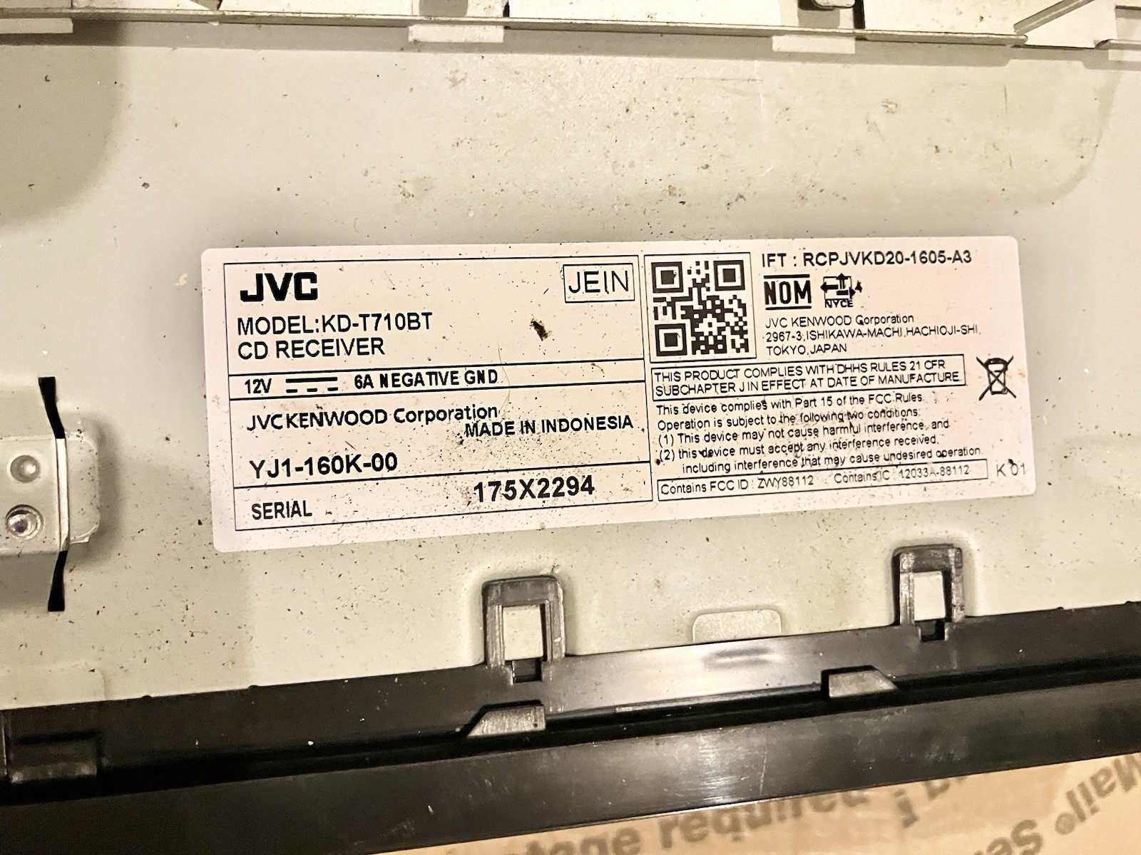 Used JVC KD-T710BT CD Receiver USB AUX Bluetooth Detachable Faceplate RCA