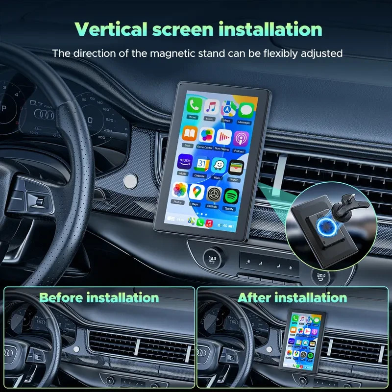 LAMTTO 8-inch Carplay Screen for cars, Suction cup Mount & Magnetic Holder