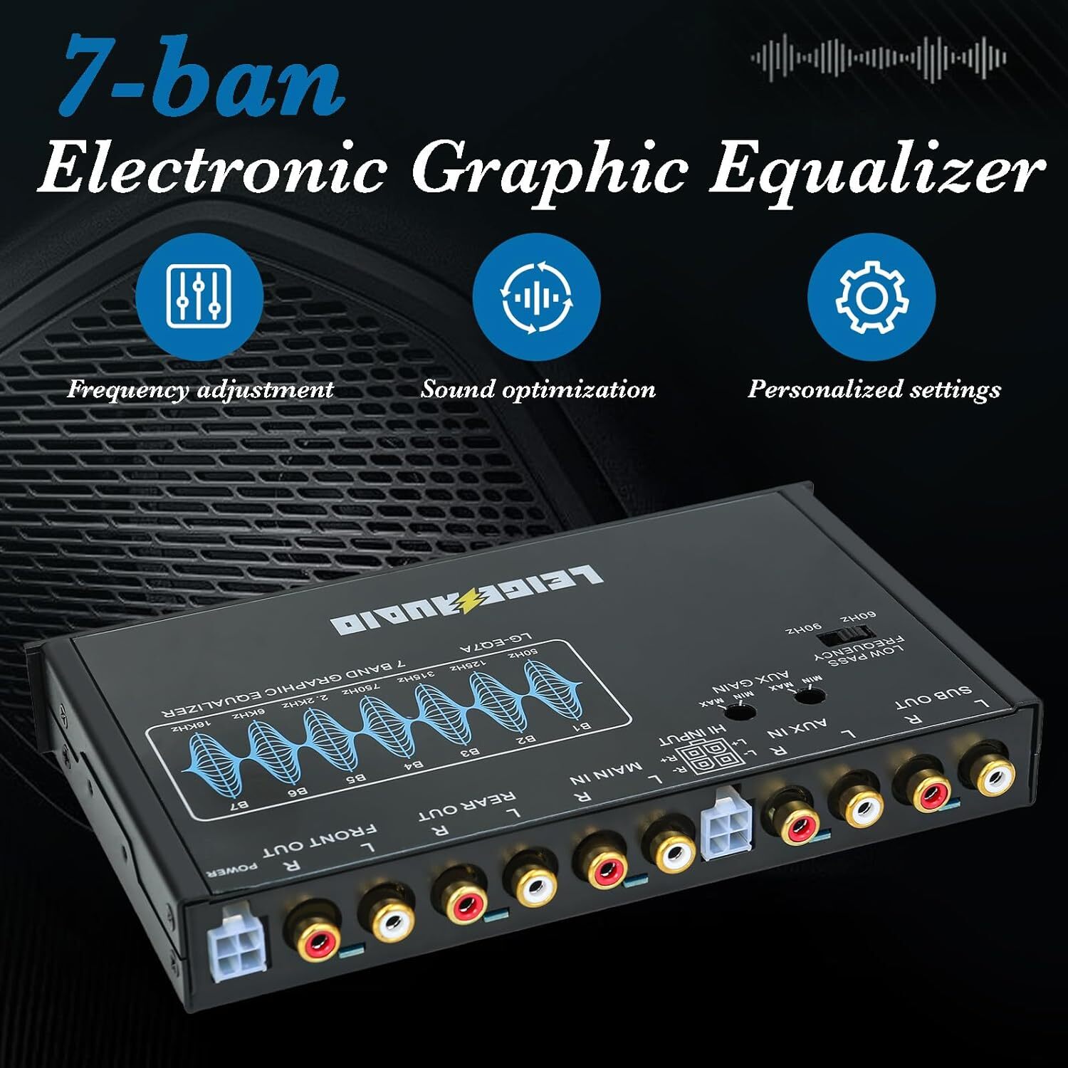 LG-EQ7A 7-Band Car Audio Graphic Equalizer with Front 3.5mm Aux Input, High