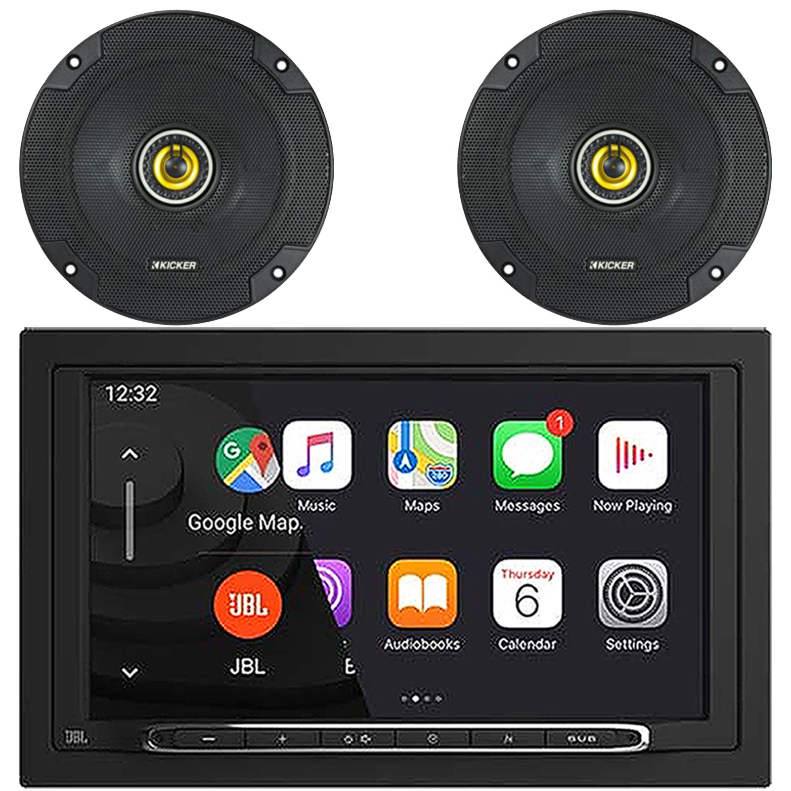 2x Kicker 6.5″ 300W Max Speakers, JBL 2-Din 7” Touchscreen Display Car Receiver