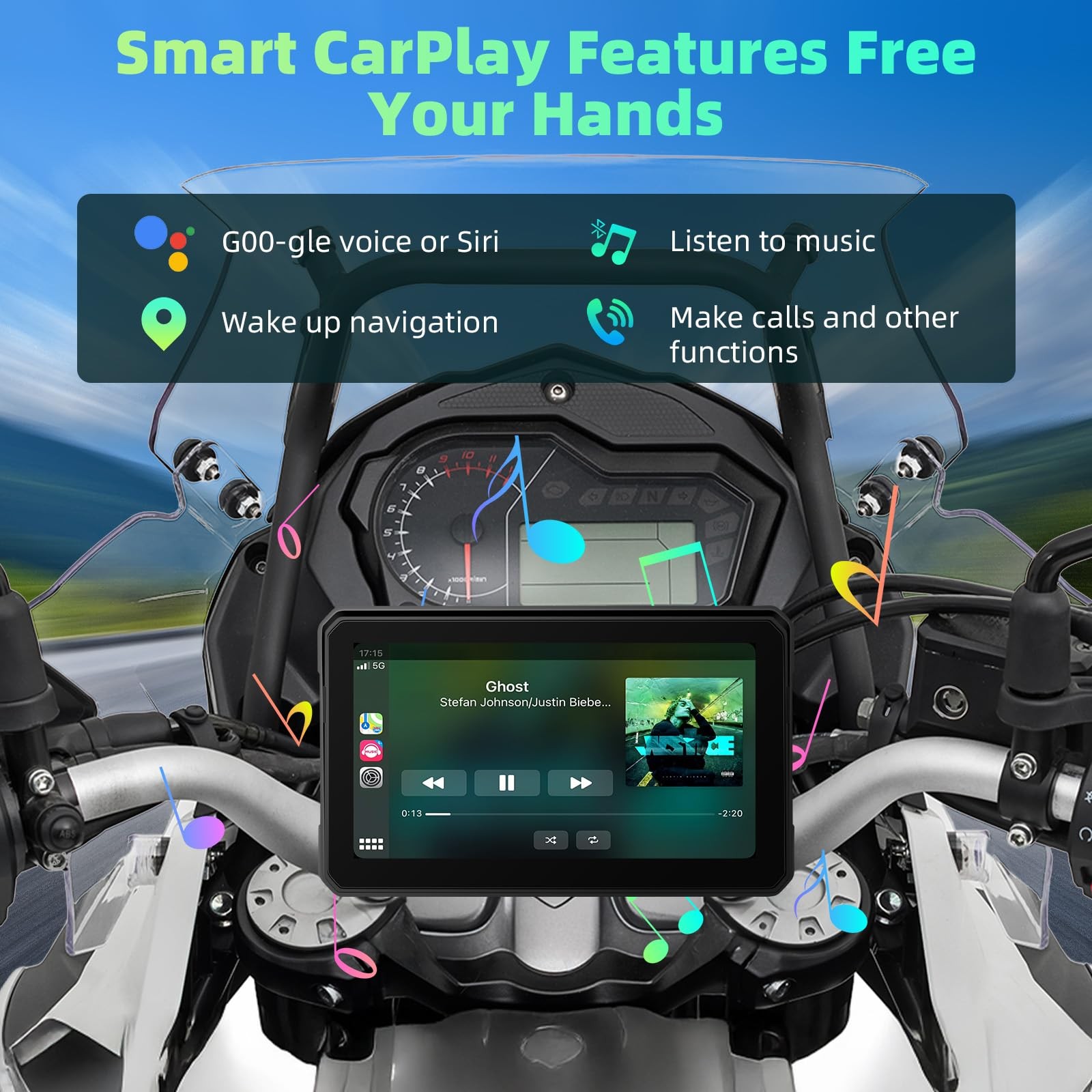 Motorcycle CarPlay Screen with Wireless Apple CarPlay Android Auto, IP68 Wate…