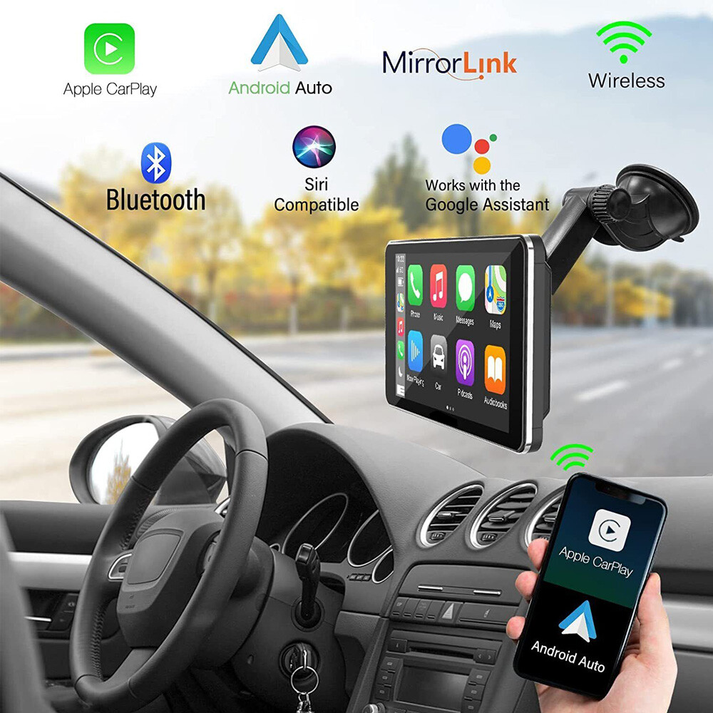 7″ Portable Car Stereo Touch Screen Apple Carplay Android Auto Radio Bluetooth