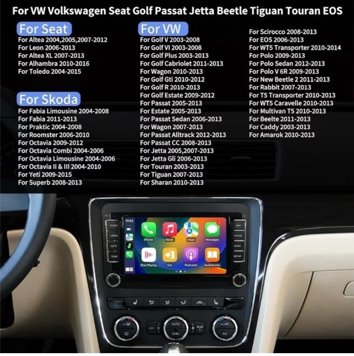 Car Radio Stereo for VW Volkswagen Seat Golf Passat Jetta Beetle Tiguan Touran E