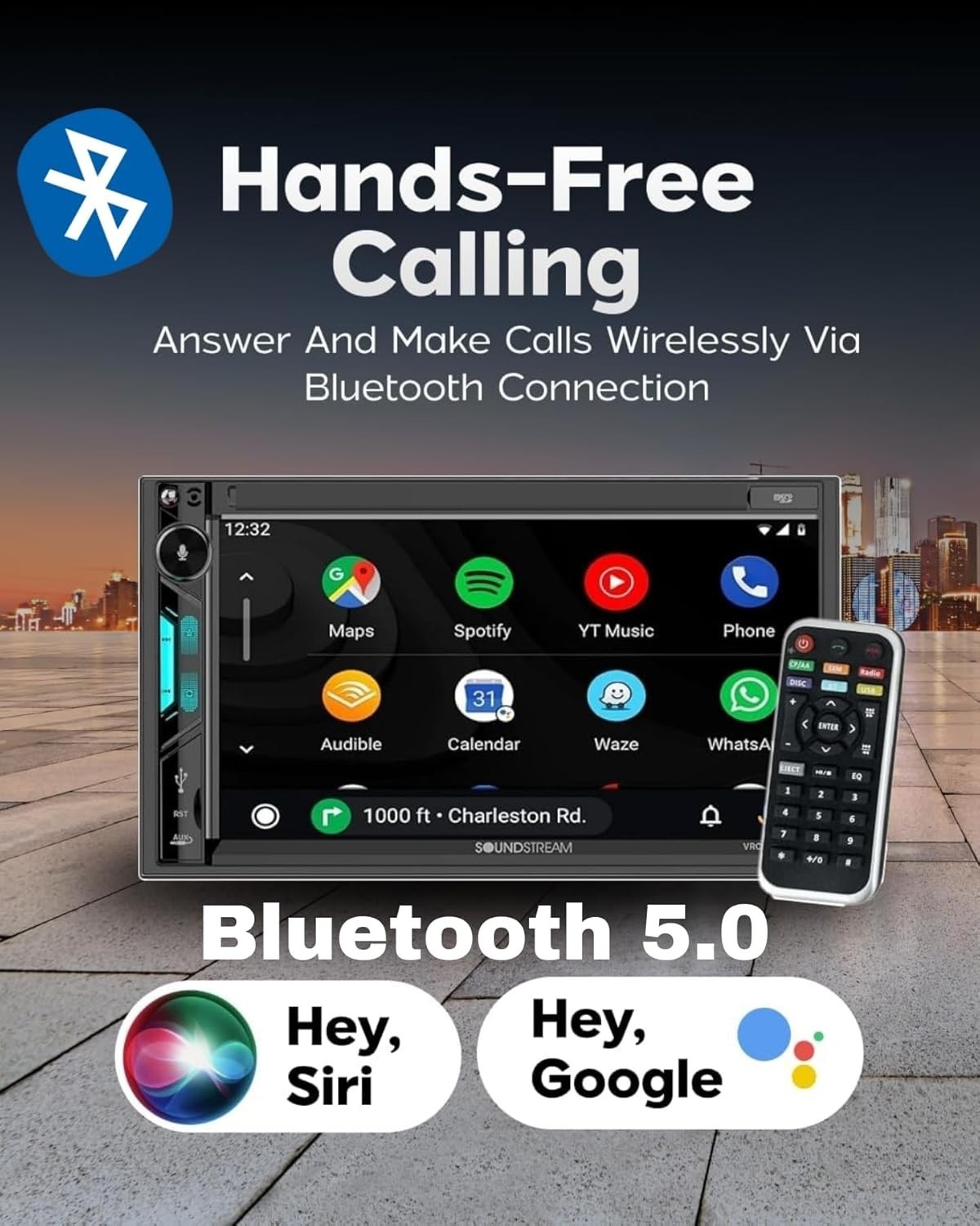 Soundstream VRCPAA-7DR – 7″ Double Din Car Stereo, Wireless CarPlay Android Auto
