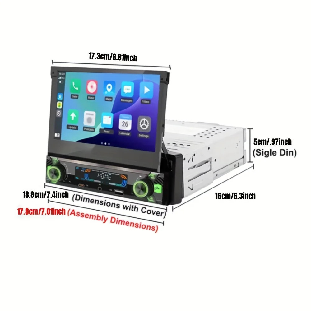 1Din Car Stereo 7in Touchscreen Carplayer Android Auto Mirror Link MP5 Player