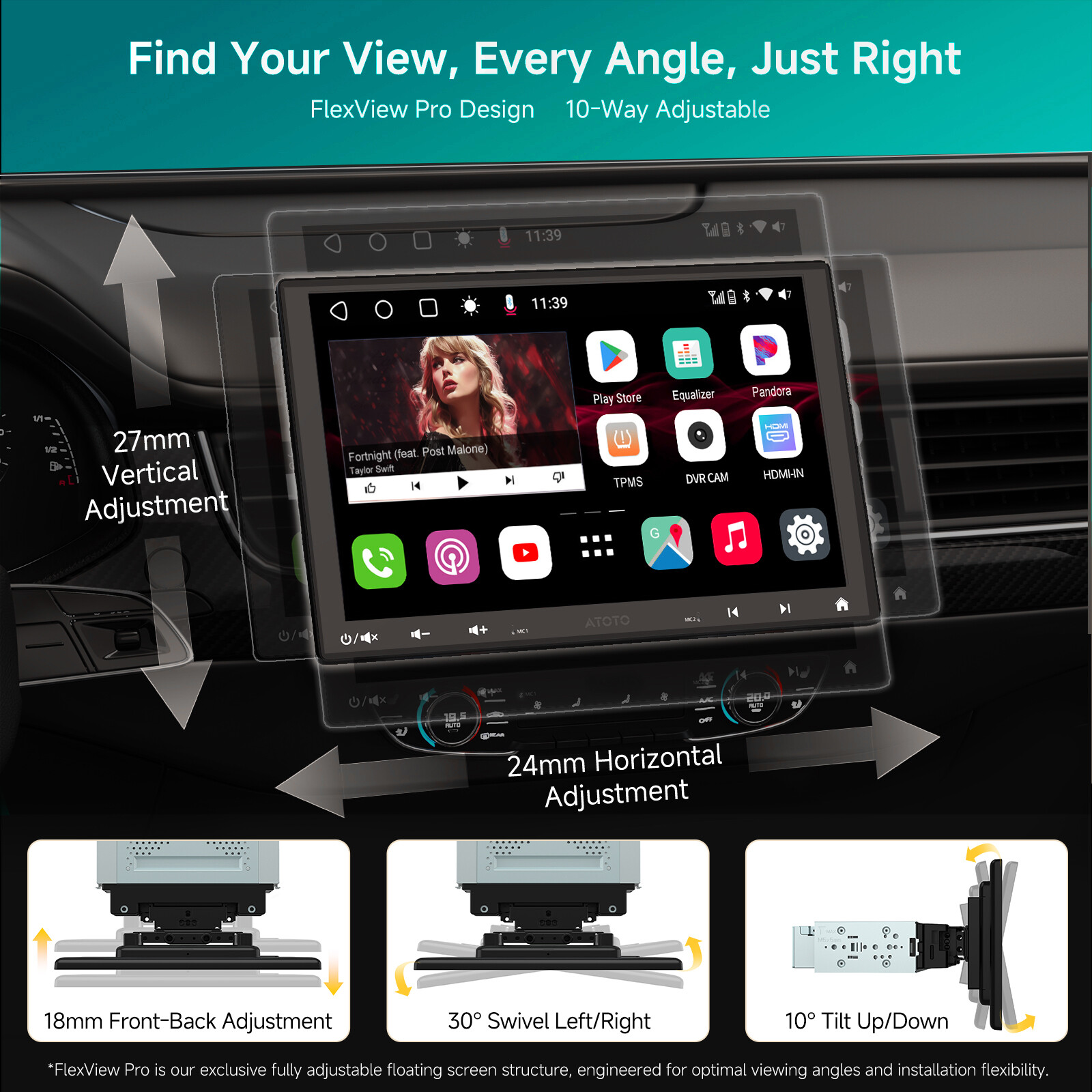 ATOTO S8 MS 1DIN 10″ Floating Car Stereo 4G+32G Wireless Android Carplay 2BT