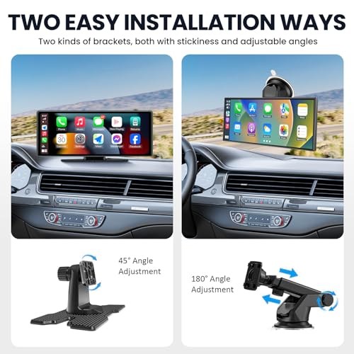 Wireless CarPlay 10.26″ Portable CarPlay Screen for Car Backup Cam & 4K Dash Cam