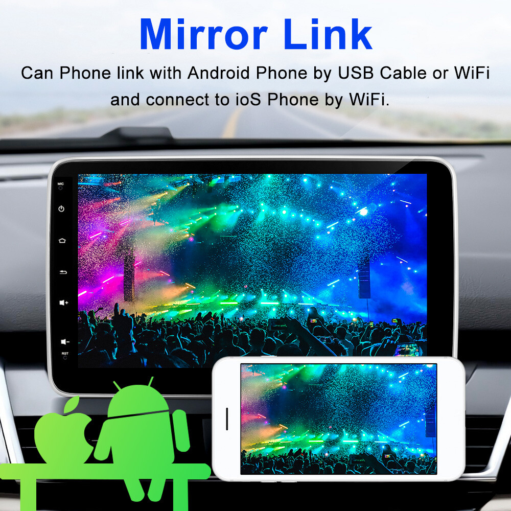 Double 2DIN Rotatable 10.1” Android Touch Screen Car Stereo Radio GPS Wifi 64GB
