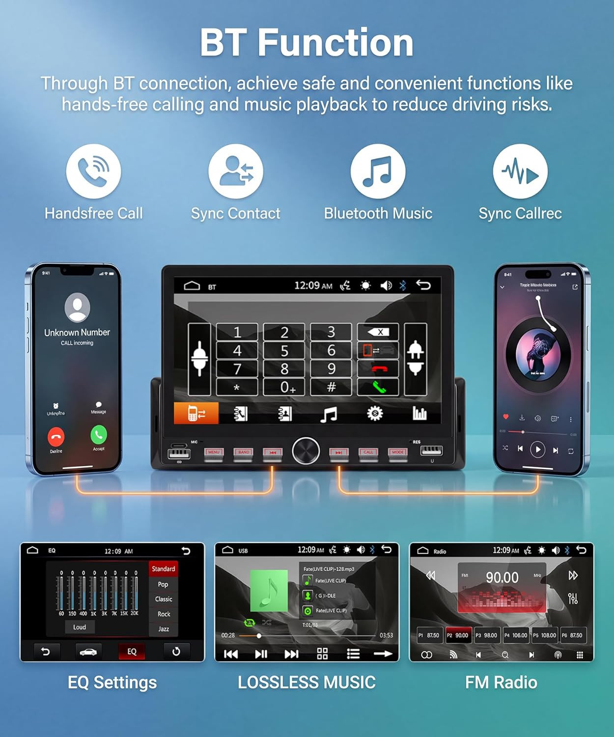 Single Din Car Stereo, 7″ IPS Touch Screen Car Radio, Bluetooth, Wired Ios/Andro