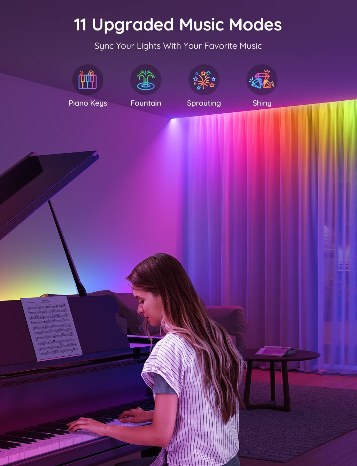 RGBIC LED Strip Lights, Smart LED Lights for Bedroom, Bluetooth LED Lights APP C
