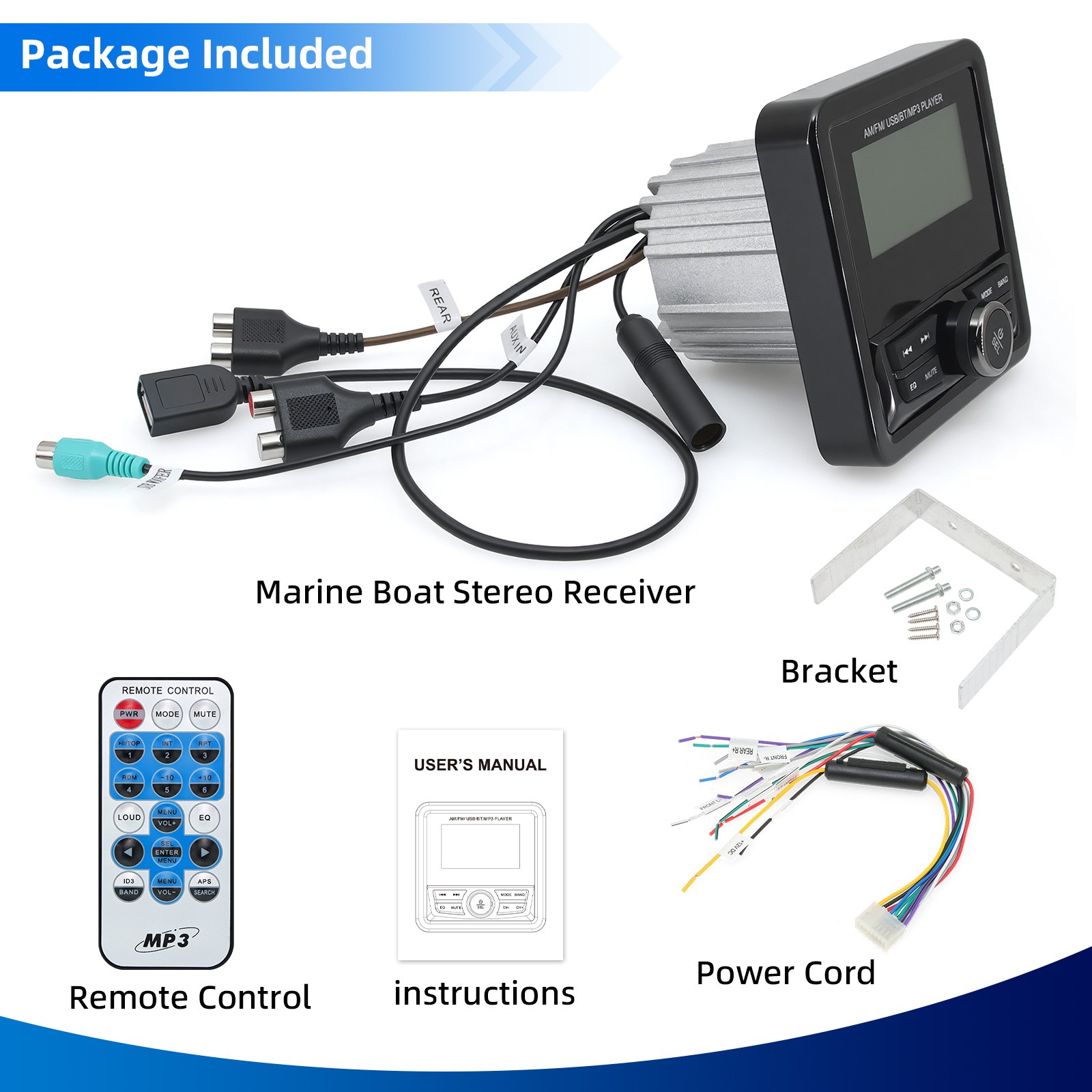 Marine Digital Media Receiver Bluetooth Waterproof LCD Display Boat Radio System