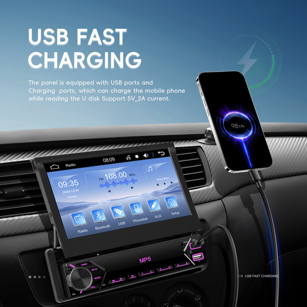 7″ Single 1 DIN Flip out Touch Screen Car Stereo Bluetooth Mirror Link FM Radio