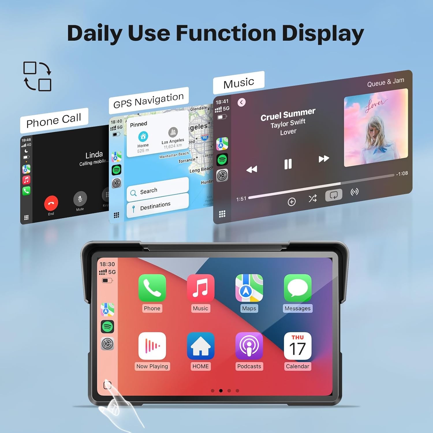 7″ Wireless Motorcycle Carplay GPS Navigation System Apple Carplay Android Auto