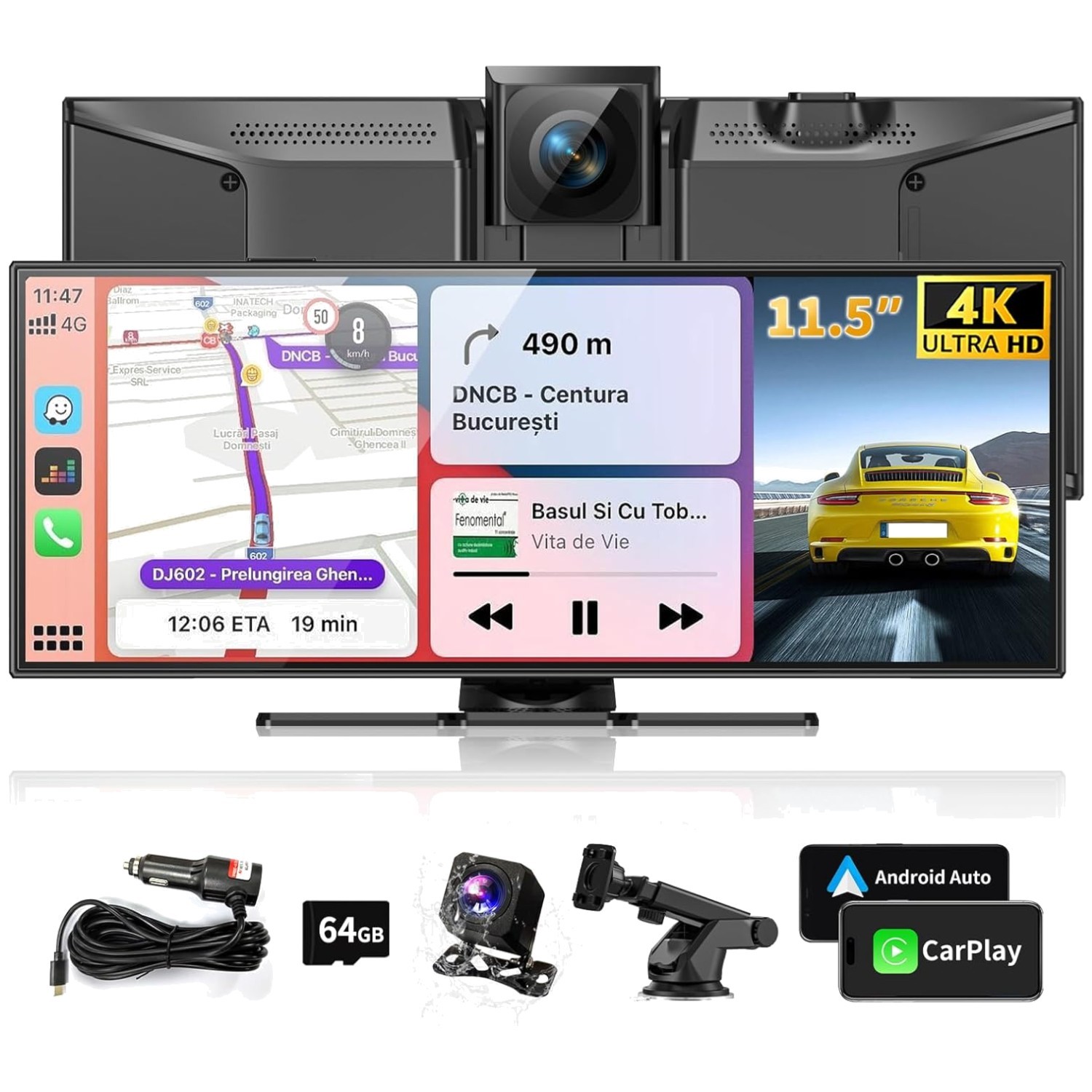 Largest 11.5″ Touchscreen with Dash Cam, App Control for Car