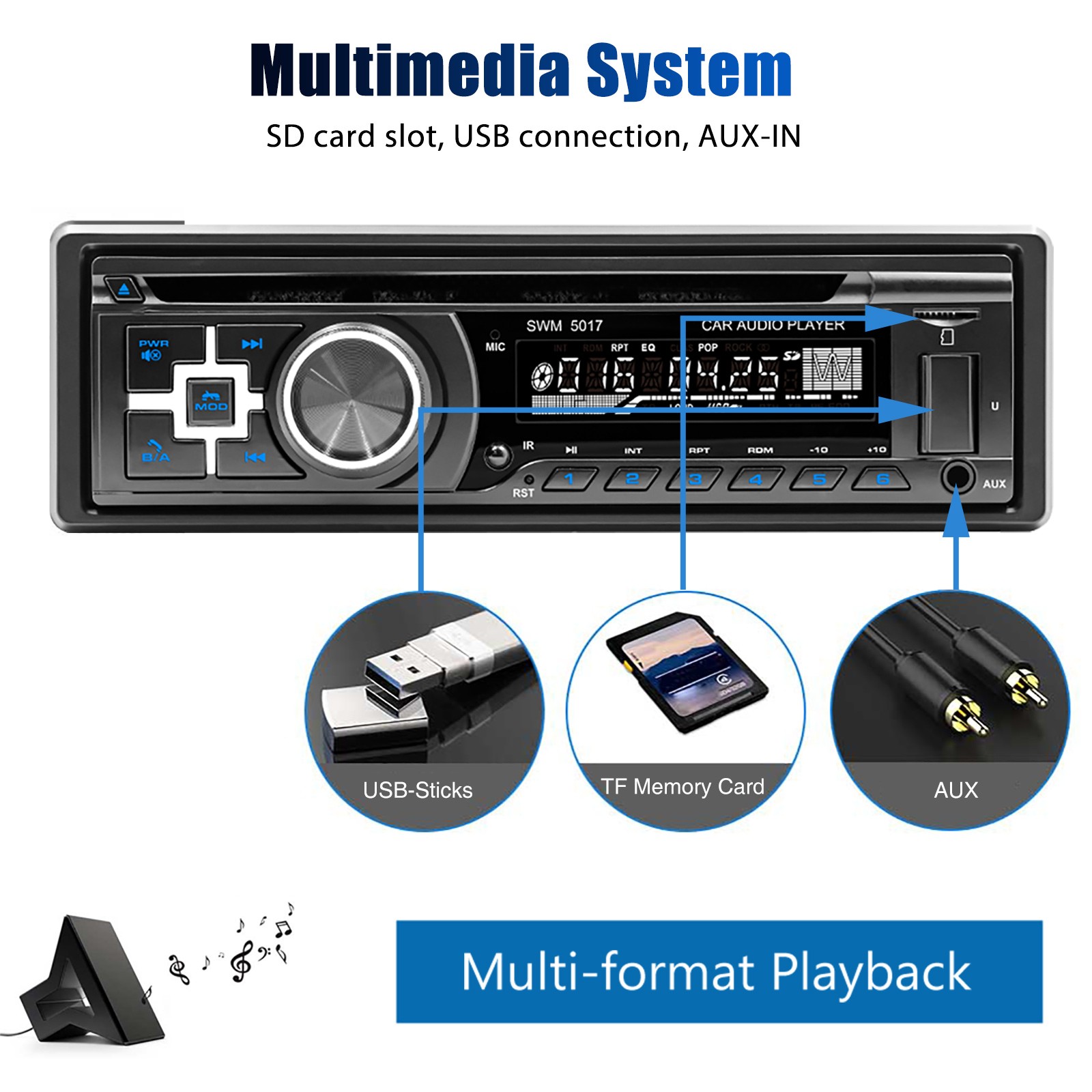 Single Din Car Stereo Radio with CD/DVD Player USB Bluetooth FM AM RDS SD AUX