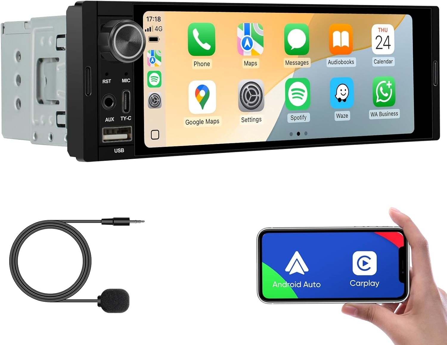 6.36-Inch Single Din Touchscreen Car Stereo – Linux System Single Din Wired/W…
