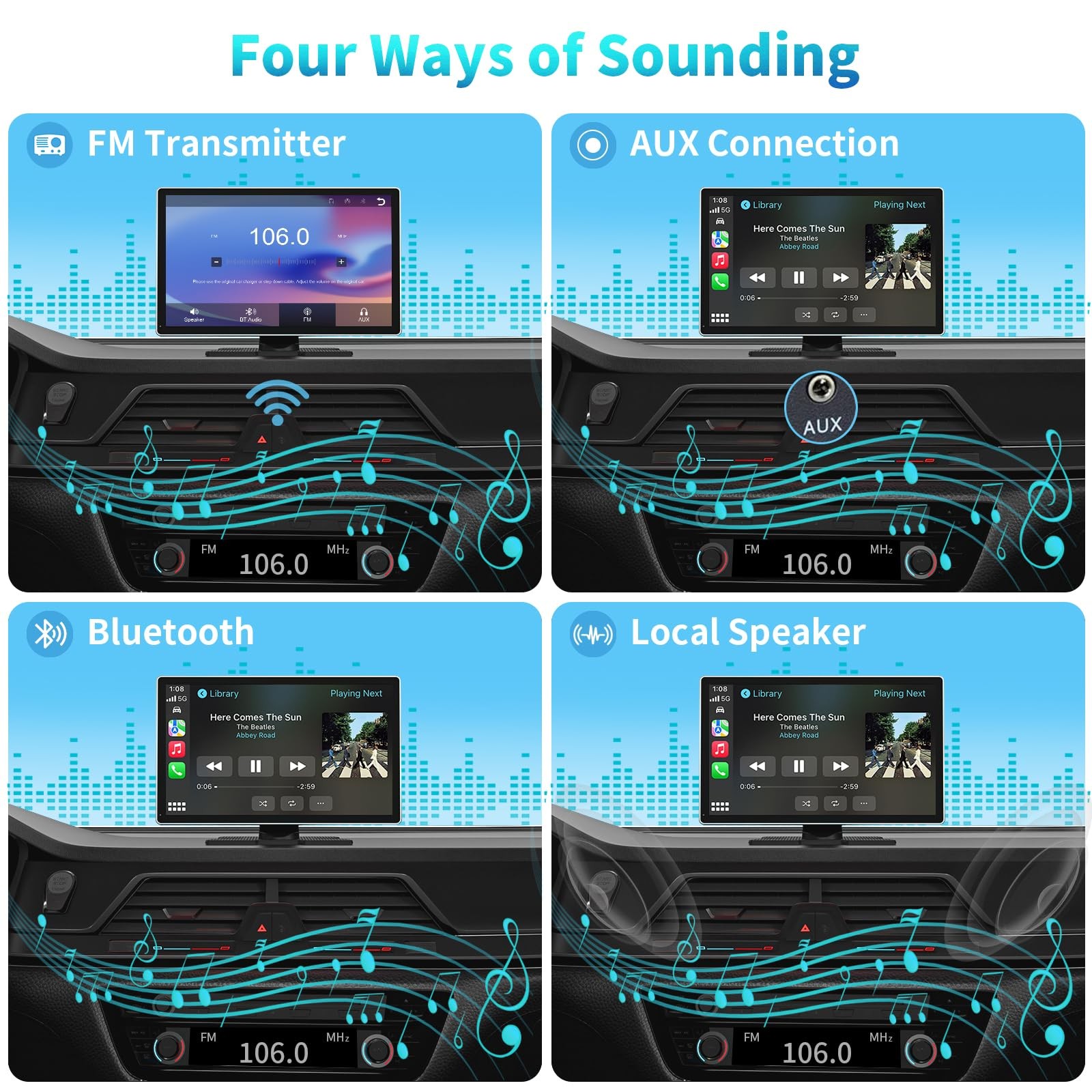 Portable Apple Carplay Screen for Car, 9″ Wireless Apple Carplay & Android Au…
