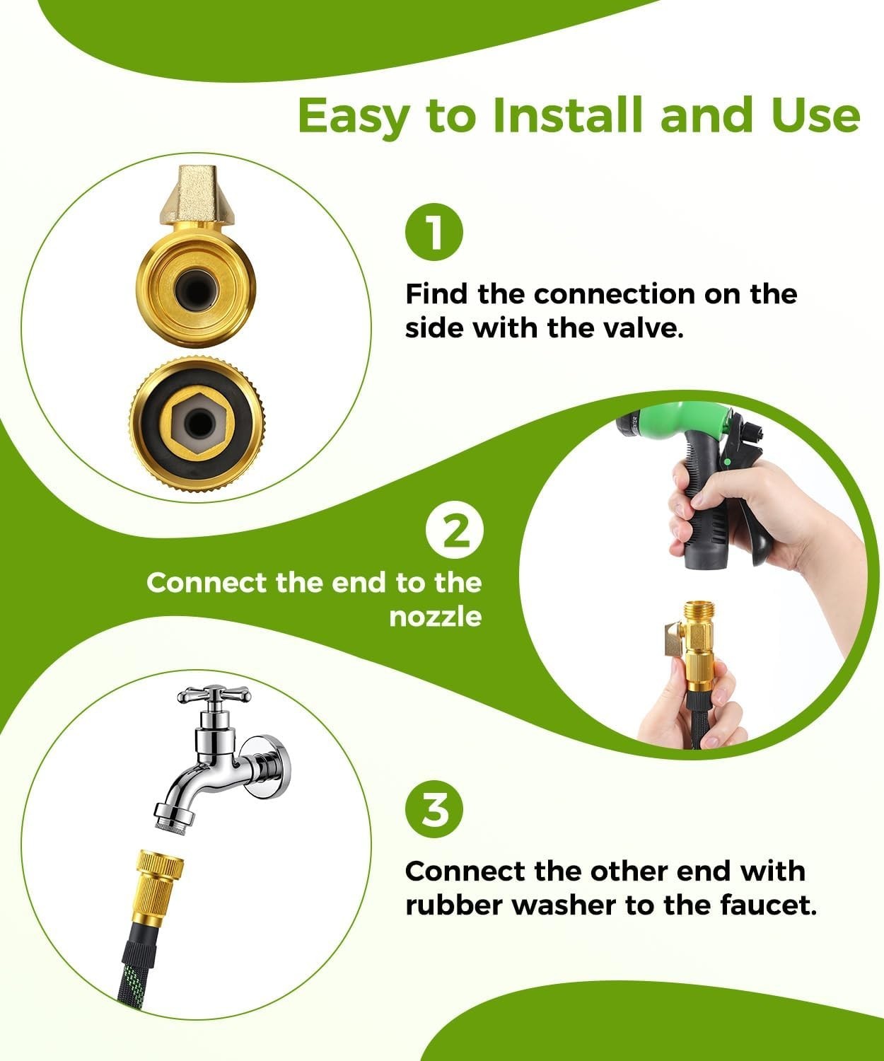 100ft Garden Hose, Non-Expandable Water Hose with 8 Function Spray Nozzle, Light