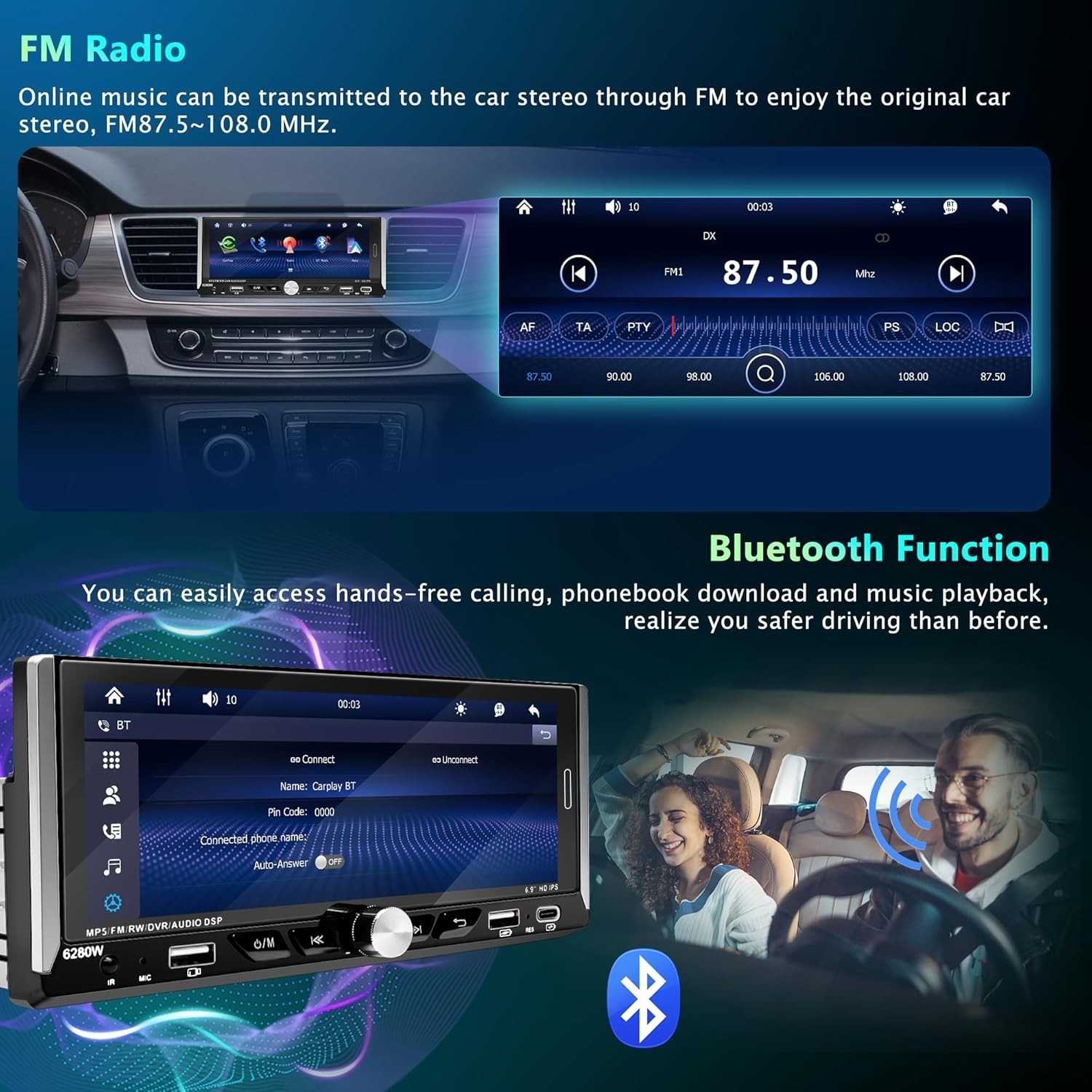 Easy Install Single Din Radio with Steering Control