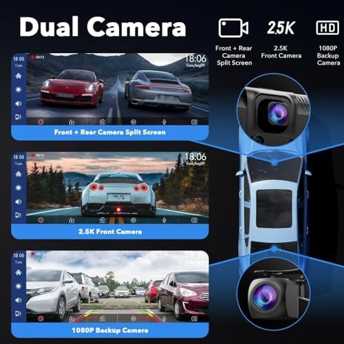 9.26″ Wireless Carplay and Android Auto with 2.5K Dash Cam, 1080P Backup