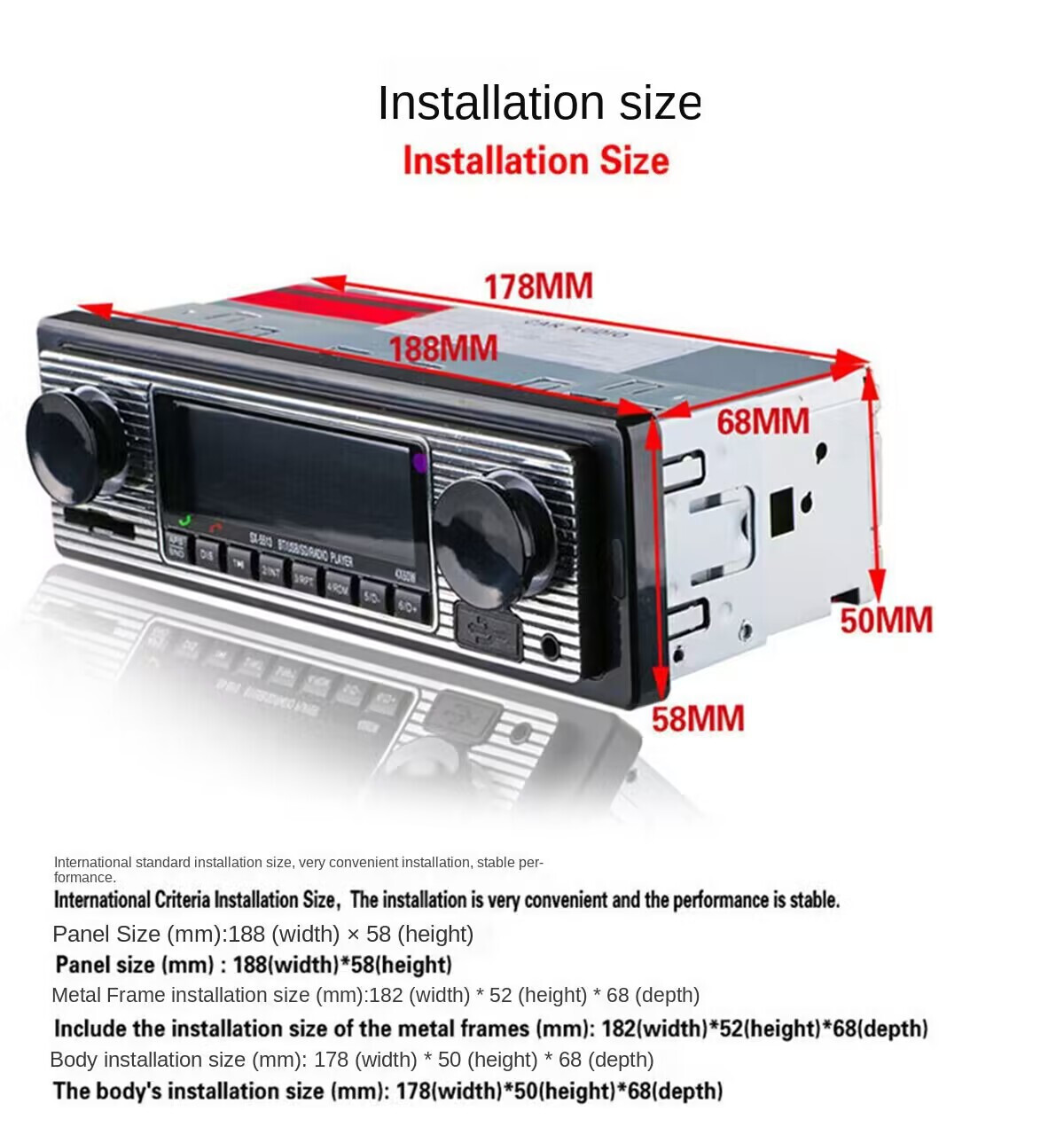 Dual Knob Car FM Radio In-dash MP3 Stereo Player BT USB AUX SD Card Hands-free