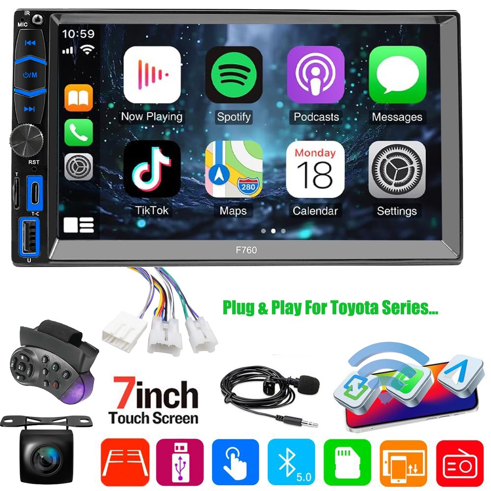 7″ 2Din Car Stereo AM/FM Radio (No CD) for 1995-2004 Toyota Tacoma CarPlay GPS