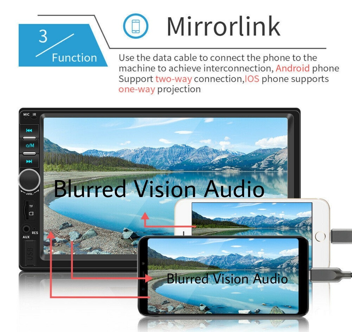 Blurred Vision BV-7018B Double Din in-Dash Head Unit Bluetooth Mirrorlink New