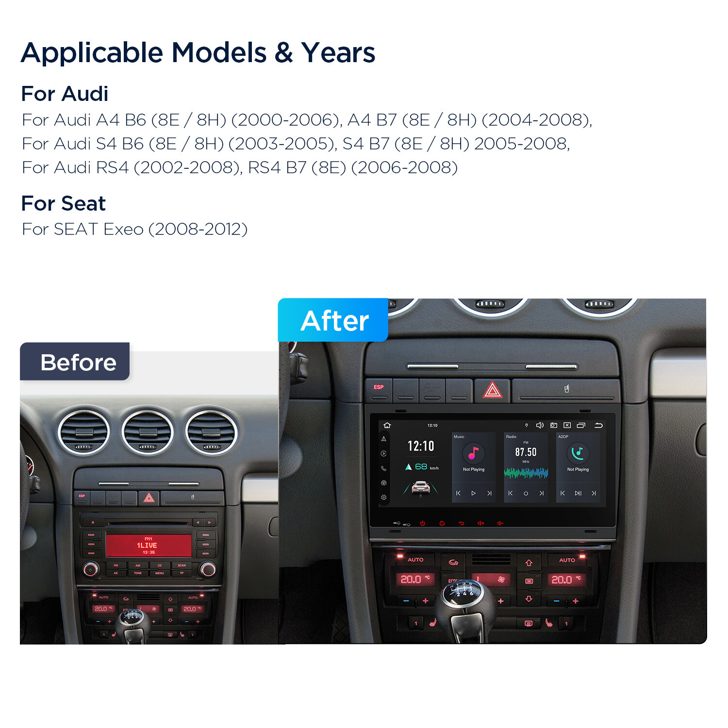 8.8″ Android 14 8-Core 4+64GB Car GPS Stereo Radio Sat Nav For Audi A4 S4 RS4 B6