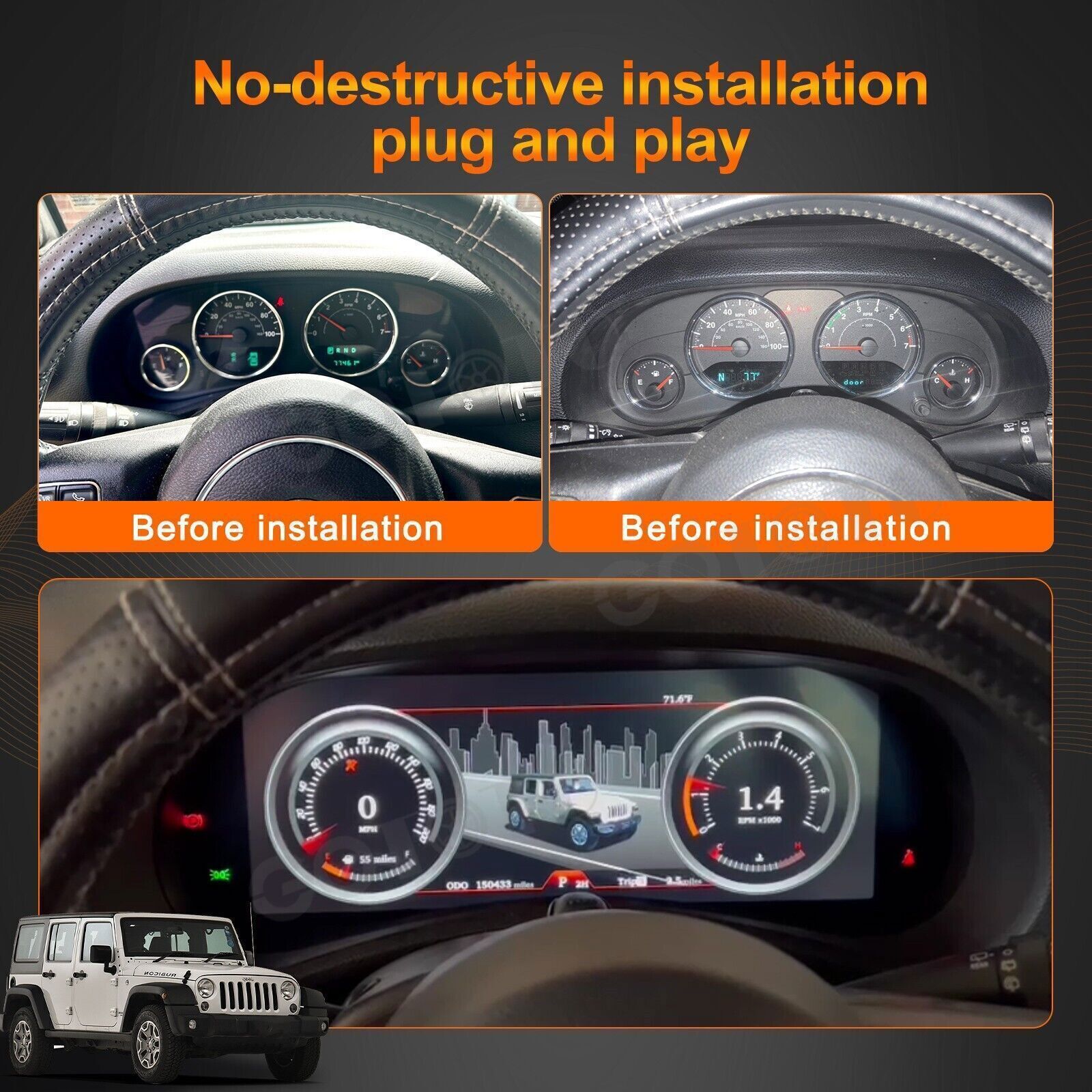 12.3″ Linux Hd Instrument Panel Cluster Speedometer For Jeep Wrangler 2011-2017