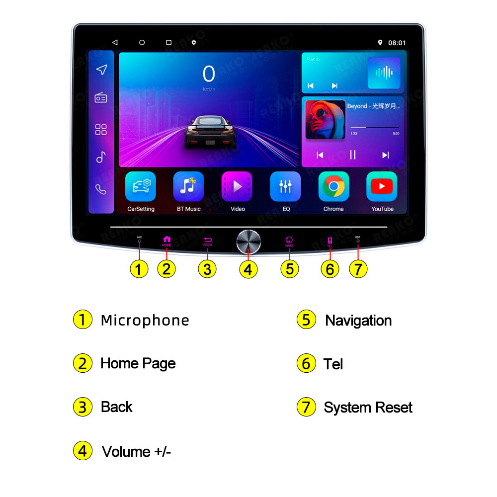 Android 13 Single Din Car Stereo 10″ Rotatable Touch Screen Radio GPS Navi +Cam