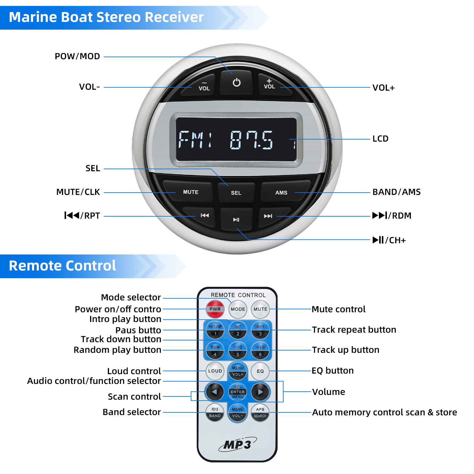 Boat Media MP3 Player With Bluetooth Waterproof Car Marine Stereo Audio Radio
