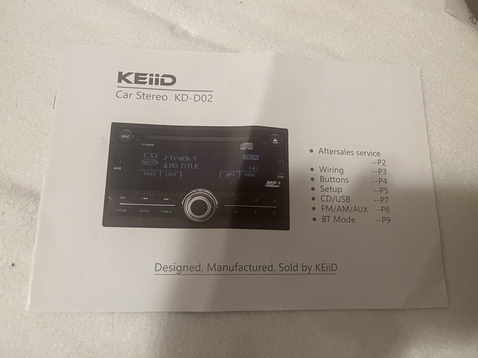 KEiiD Double Din Car Stereo Receiver CD Player +Bluetooth FM/AM Radio KD-D02 NEW
