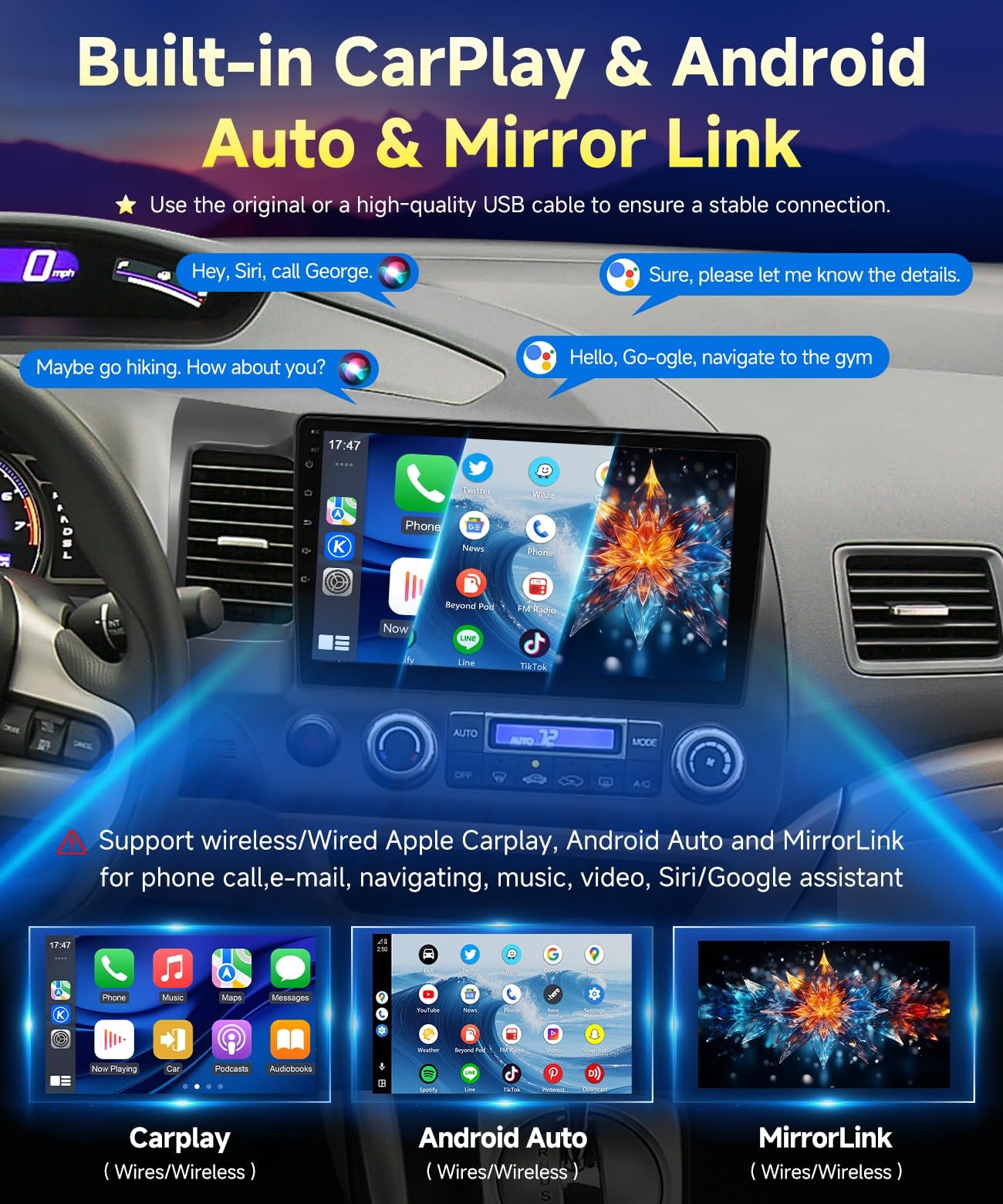 VQU Car Stereo Honda Civic 2006-2011 Android 13 10.1IN 8-Core 4/64GB