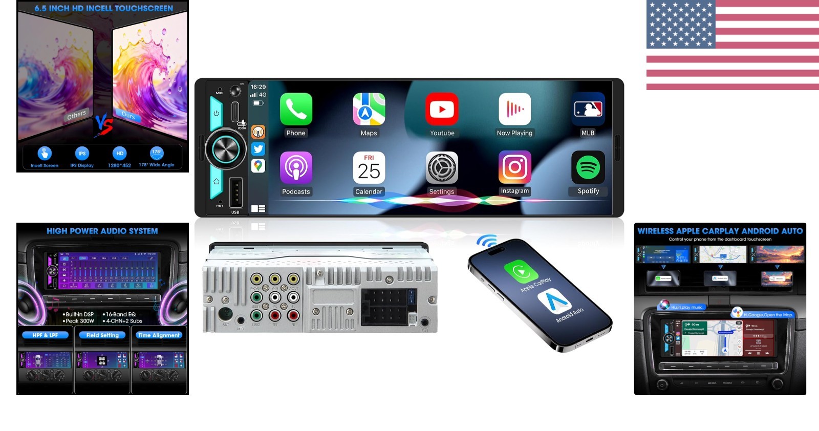 Wireless Single Din CarPlay Stereo: 6.5 Inch Wireless Android Auto Touchscree…