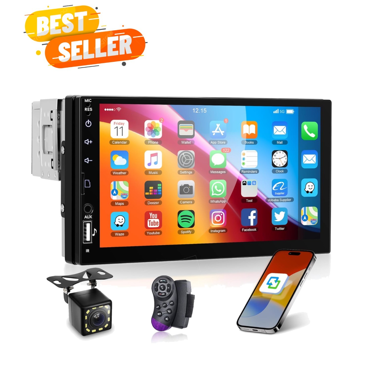 Single Din Car Radio with Bluetooth iOS/Android Mirror Link, 7 Inch Touch Scr…