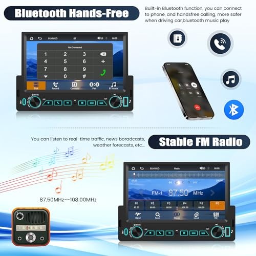 Single Din Car Stereo with Wireless Carplay&Android 7 Inch with Carplay&Button
