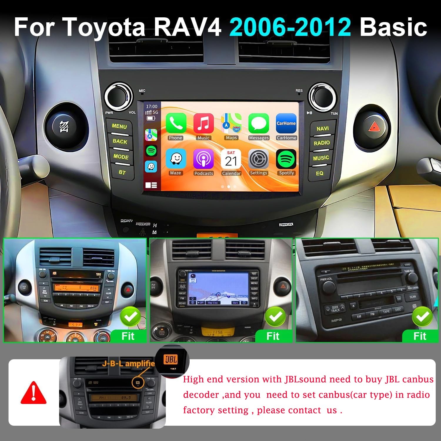 For Toyota RAV4 2006-2012 7″ Android 15 Wifi Apple Carplay Car Stereo Radio GPS