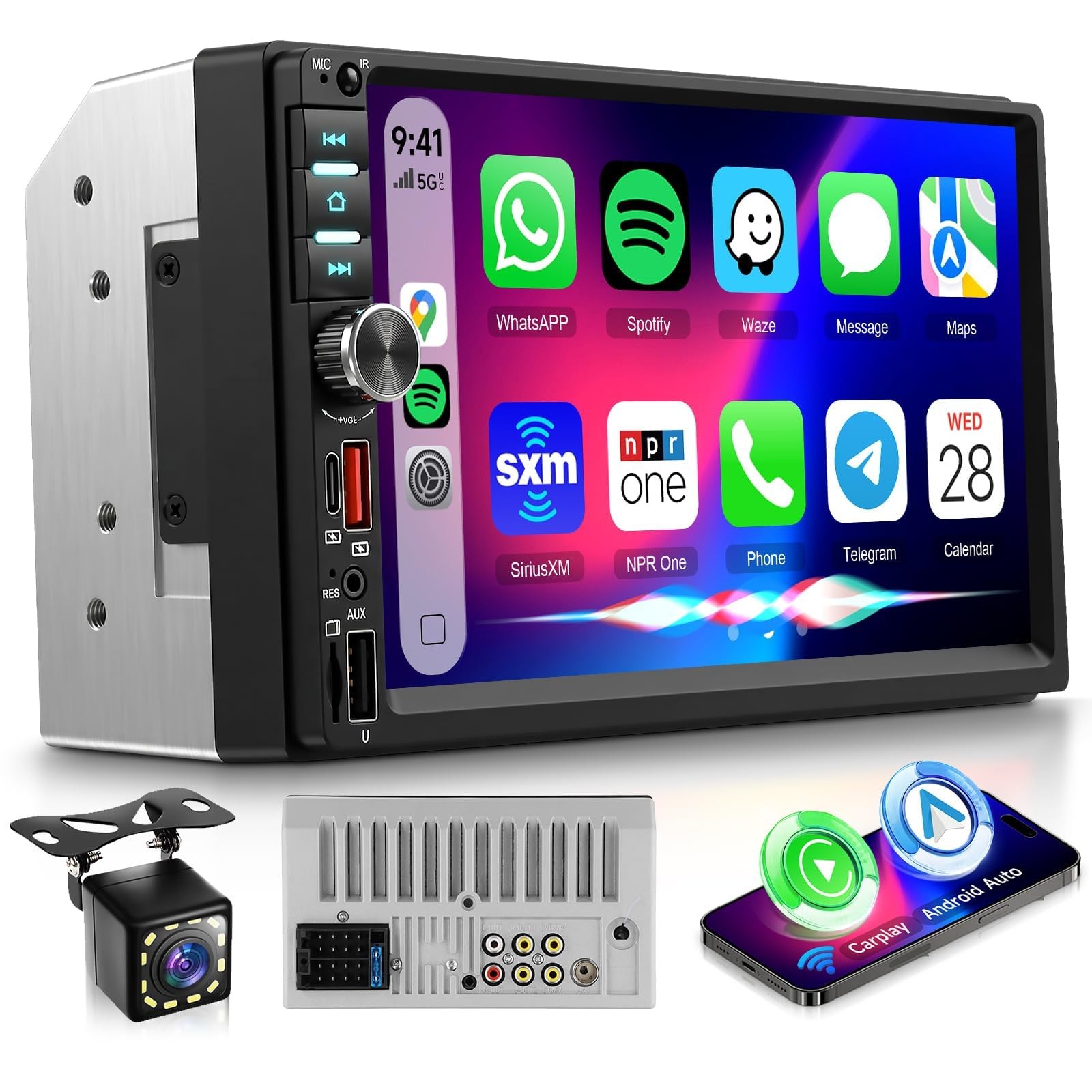 Rimoody Double Din Car Stereo, 7 Inch Touch Screen Wireless Carplay & Android…
