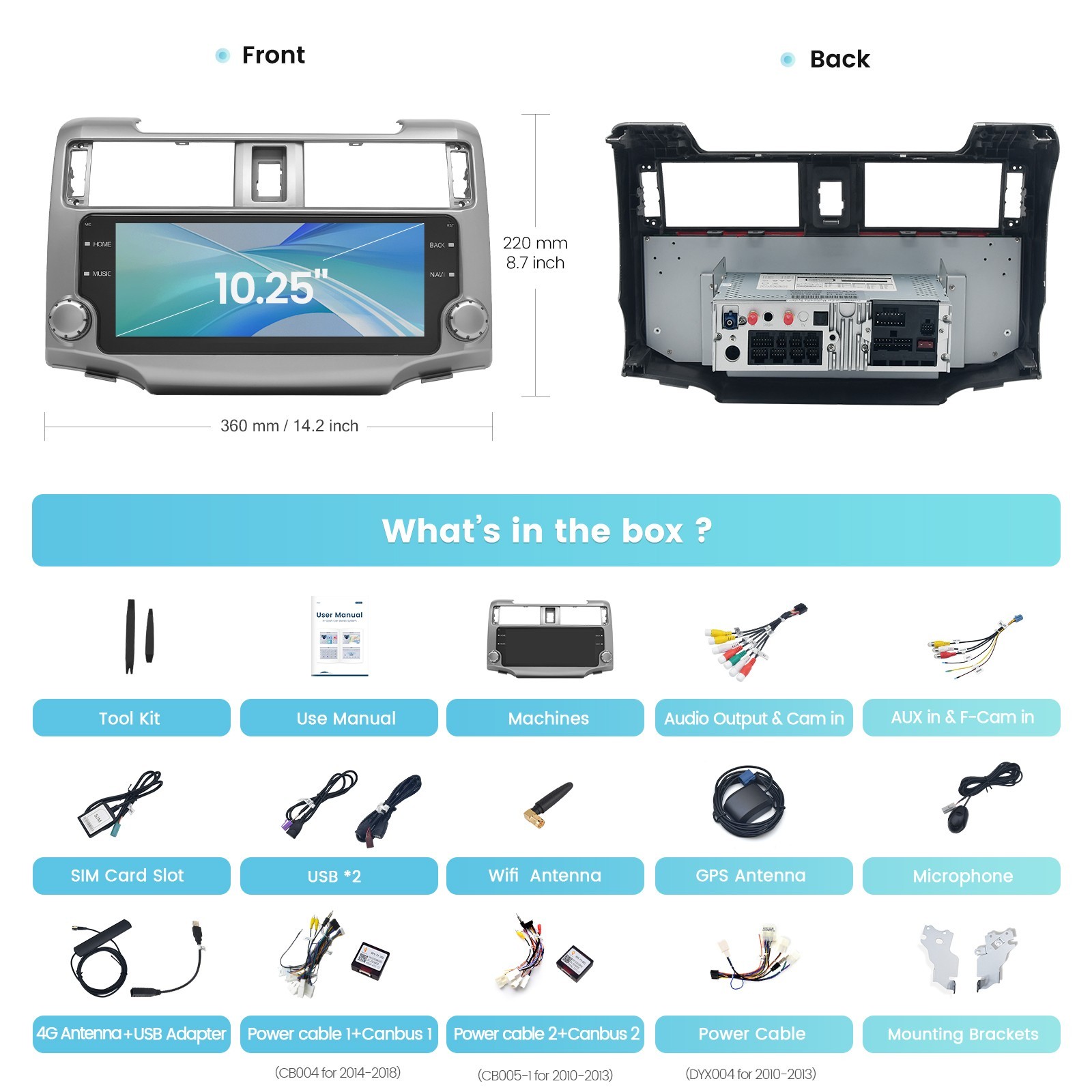 Roadanvi 10.25″ Head Unit for Toyota 4Runner 2010-2019 Car Stereo 2K QLED Screen