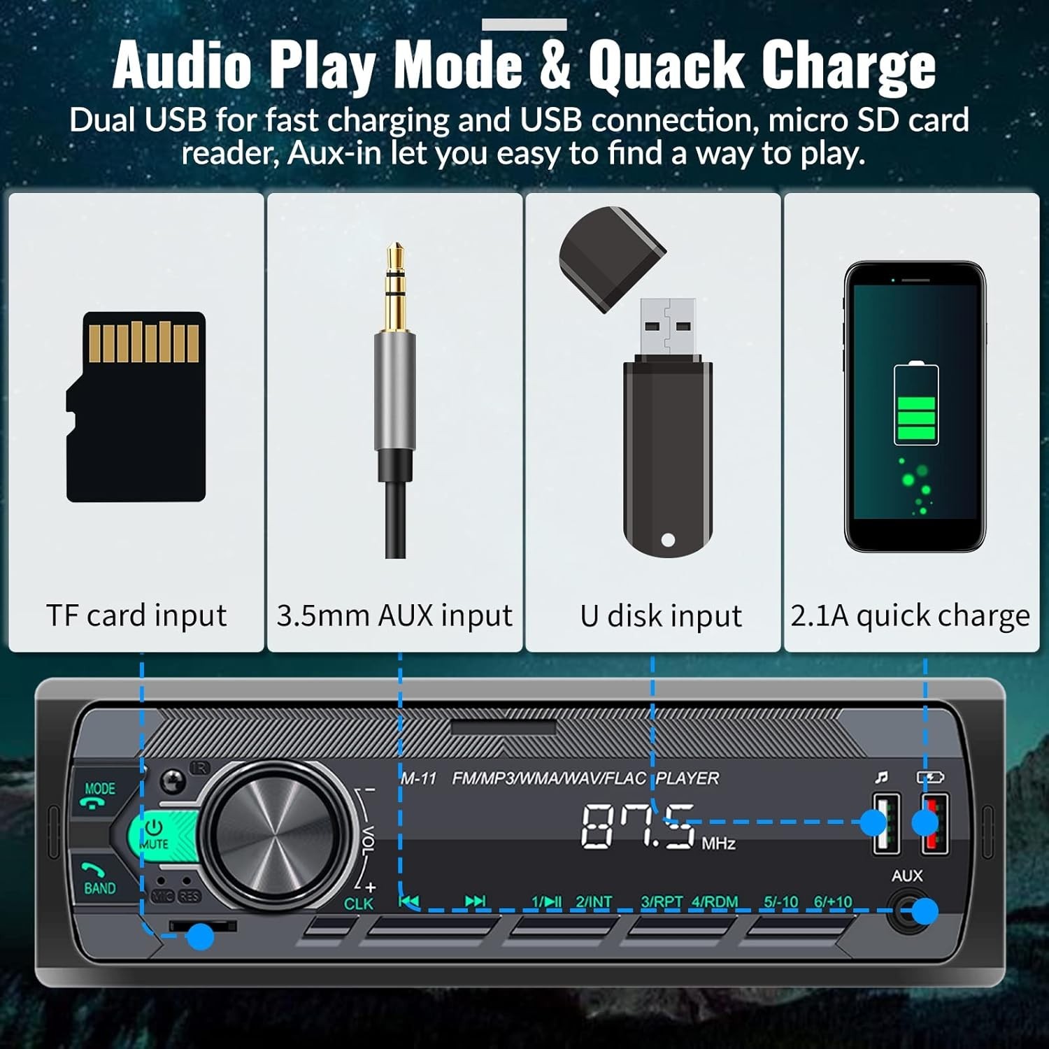 Car Stereo with Bluetooth Single Din Car Radio, Marine Radio Boat Stereo for …