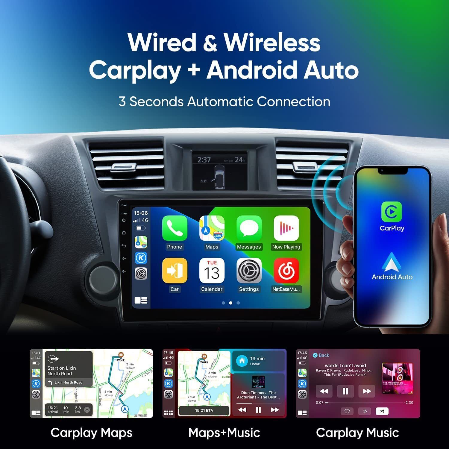 1280*800HD IPS Screen Carplay For Toyota Highlander 2008-2013 Radio Stereo GPS