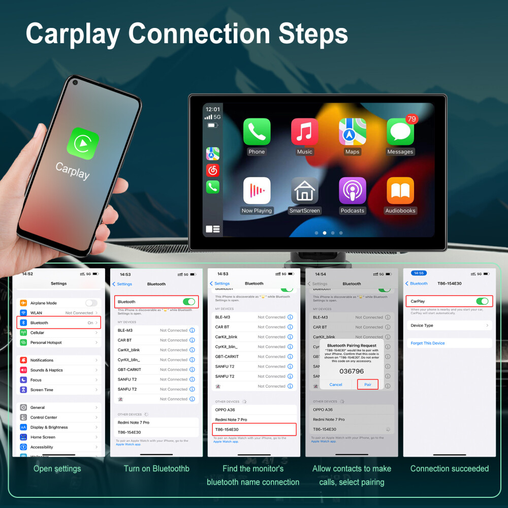 9in Touch Screen Wireless Apple Carplay Android Auto Portable Car Stereo Radio