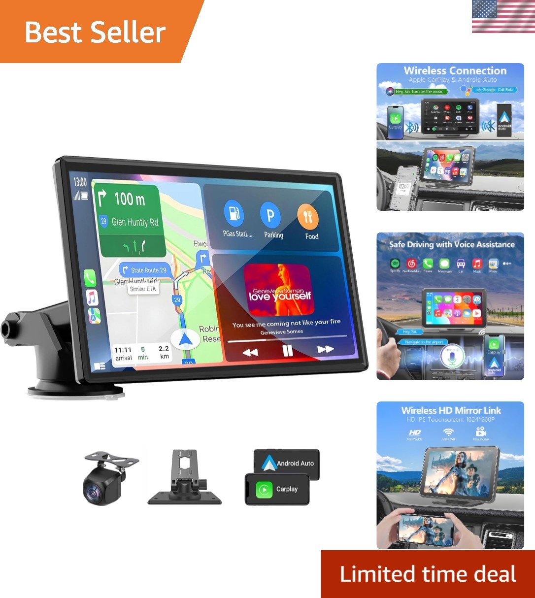 Universal Dashboard Mount Carplay Screen – 7-Inch with Voice Control & Bluetooth