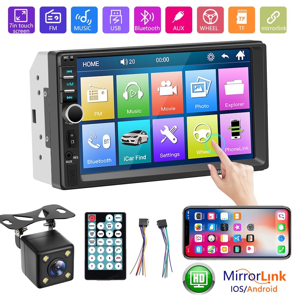 Autoradio 2 DIN Pantalla Táctil 7″ Carro Coche Bluetooth Mirror Link + Cámara