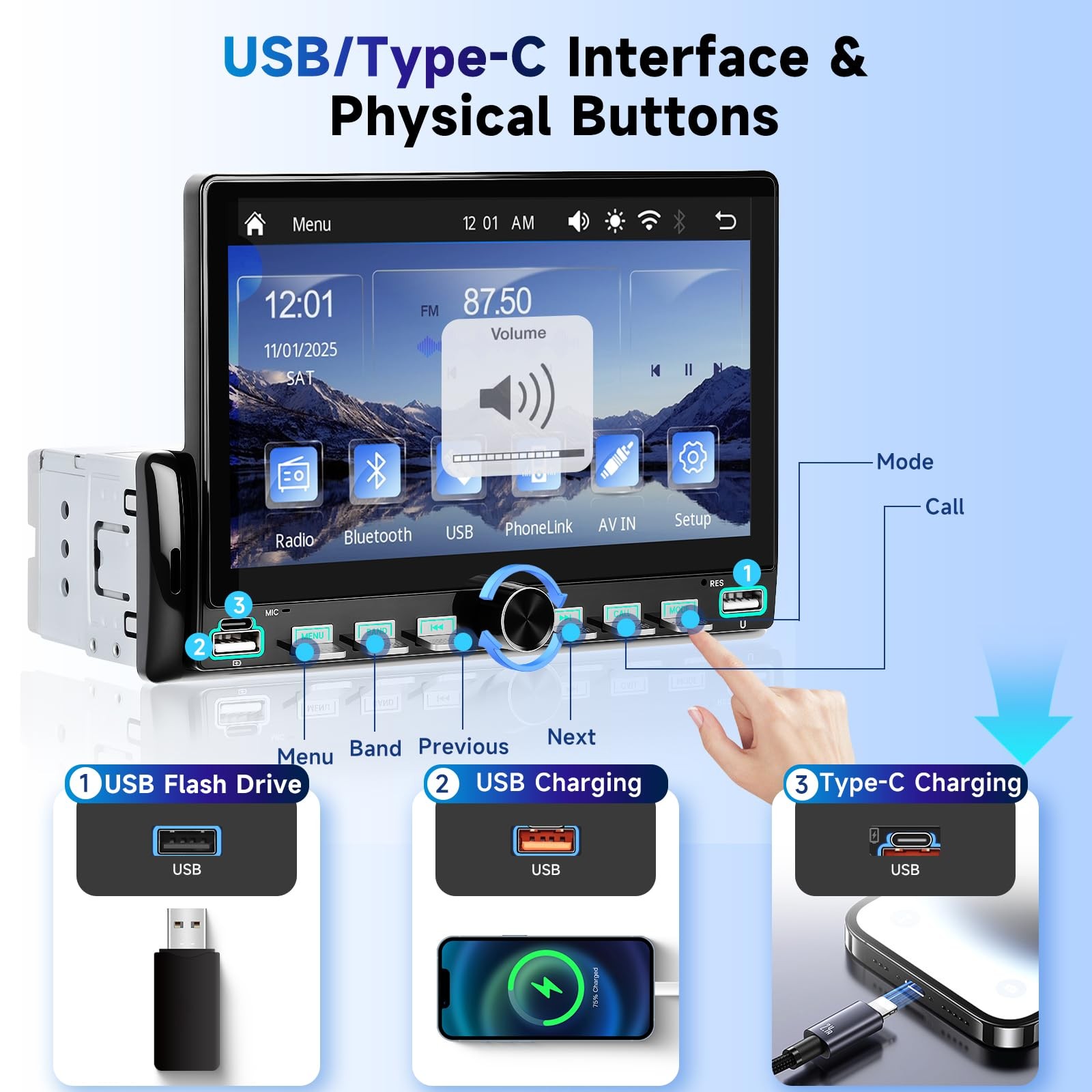 Upgrade Single Din Car Stereo, Wireless Carplay, Android Auto, Bluetooth 5.0,…